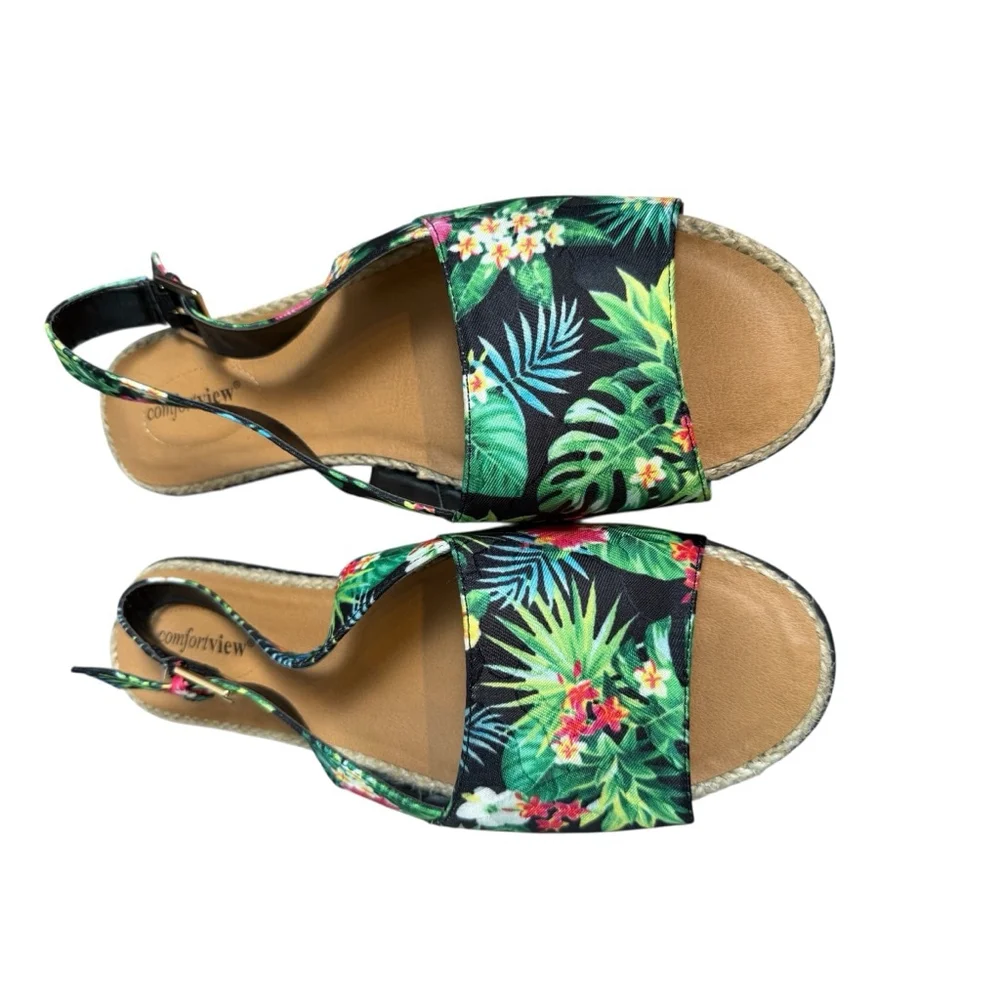 Cory View Sandals Green Floral Print Wide Width Size 12WW - Picture 5 of 11